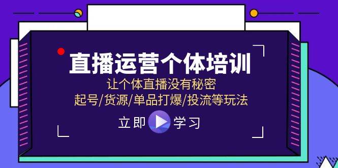直播运营个体培训，让个体直播没有秘密，起号/货源/单品打爆/投流等玩法-星河网创