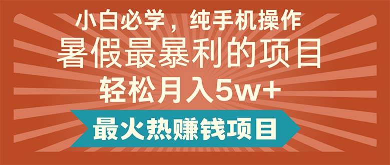 小白必学，纯手机操作，暑假最暴利的项目轻松月入5w+最火热赚钱项目-星河网创