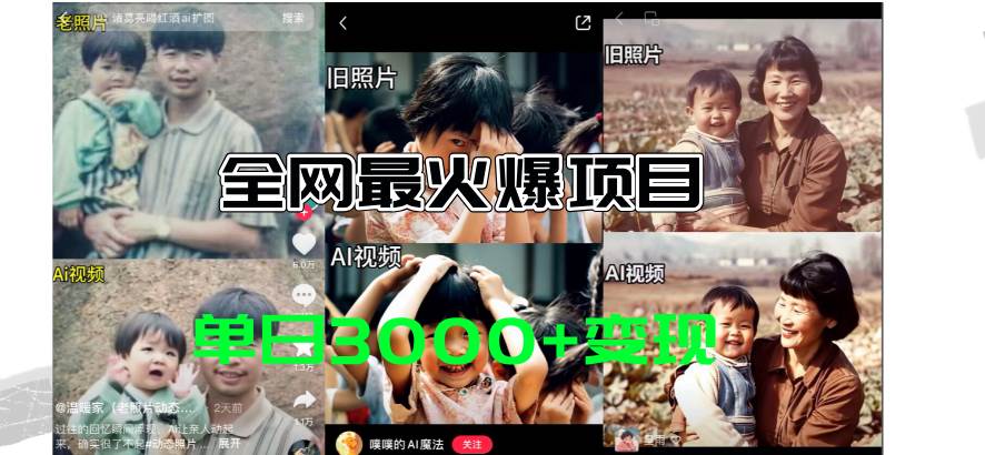 全网爆火的AI让老照片动起来教程，蹭热点日赚3000+，内含免费工具一键…-星河网创