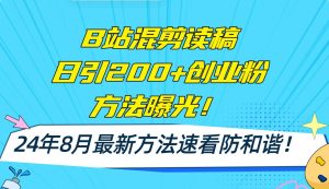 B站混剪读稿日引200+创业粉方法4.0曝光，24年8月最新方法Ai一键操作 速…-星河网创