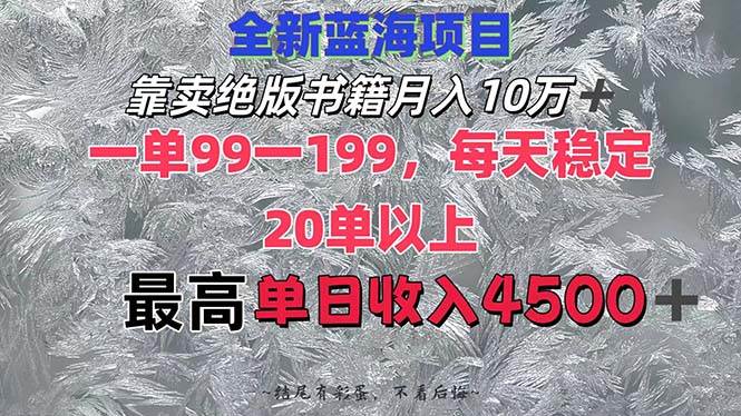 靠卖绝版书籍月入10W+,一单99-199，一天平均20单以上，最高收益日入4500+-星河网创