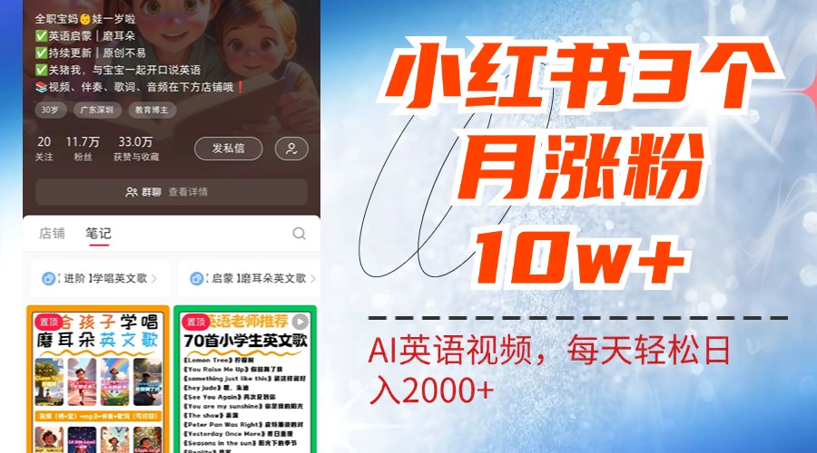小红书三个月涨粉10W！AI英语视频0成本制作，每天轻松日入2000+-星河网创