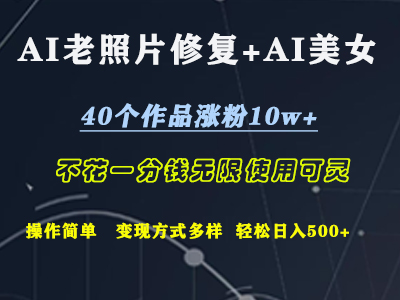 AI老照片修复+AI美女玩发  40个作品涨粉10w+  不花一分钱使用可灵  操作简单  变现方式多样话   轻松日去500+-星河网创