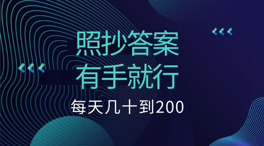 照抄答案，有手就行，每天几十到200低保-星河网创