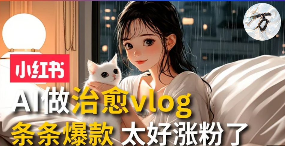 AI治愈系vlog动画视频，小红书7天 涨粉破千，商单报价1500+，0成本制作，日入2000+，有手就会 -星河网创