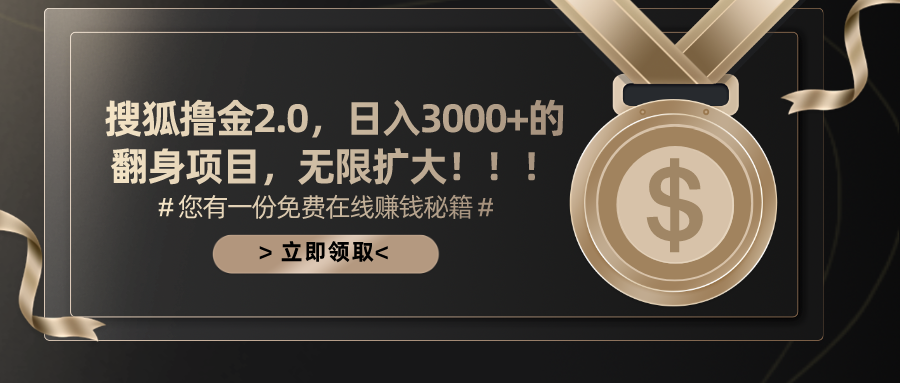 搜狐撸金2.0，日入3000+，可无限扩大的翻身项目。-星河网创
