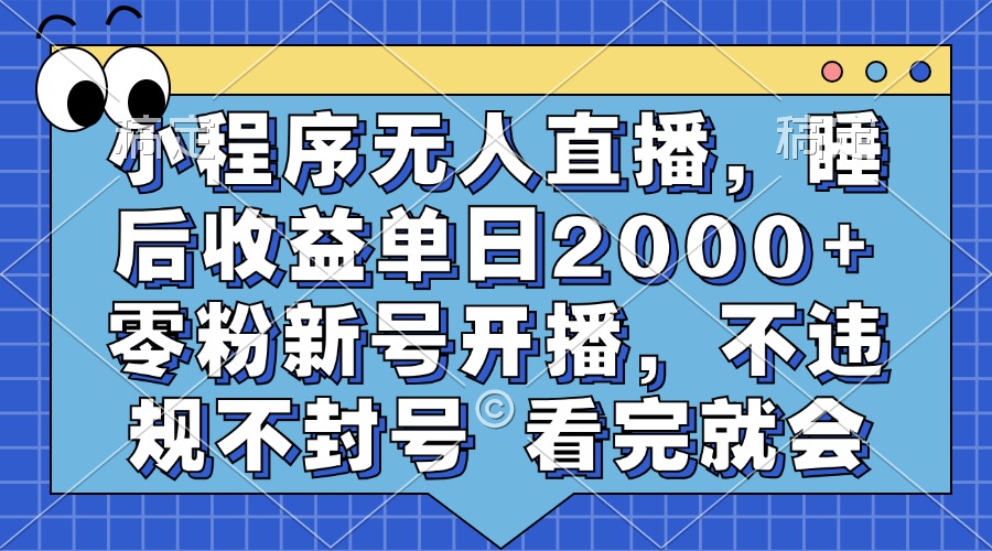 小程序无人直播，睡后收益单日2000+ 零粉新号开播，不违规不封号 看完就会-星河网创