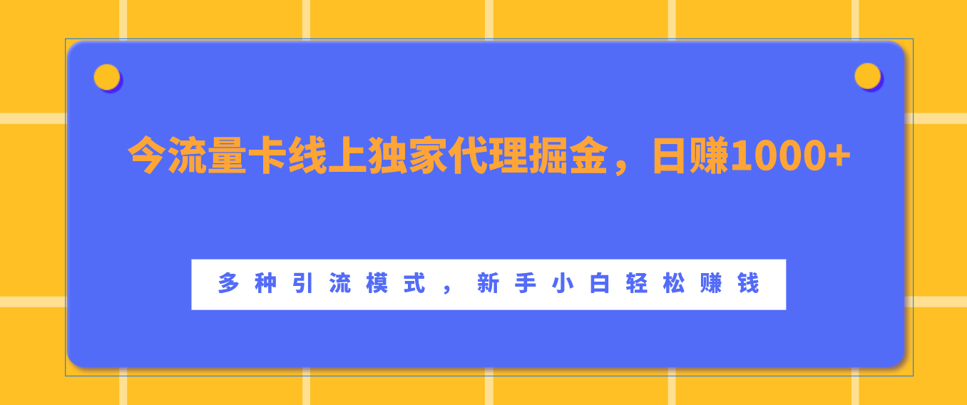 流量卡线上独家代理掘金，日赚1000+ ，多种引流模式，新手小白轻松赚钱-星河网创