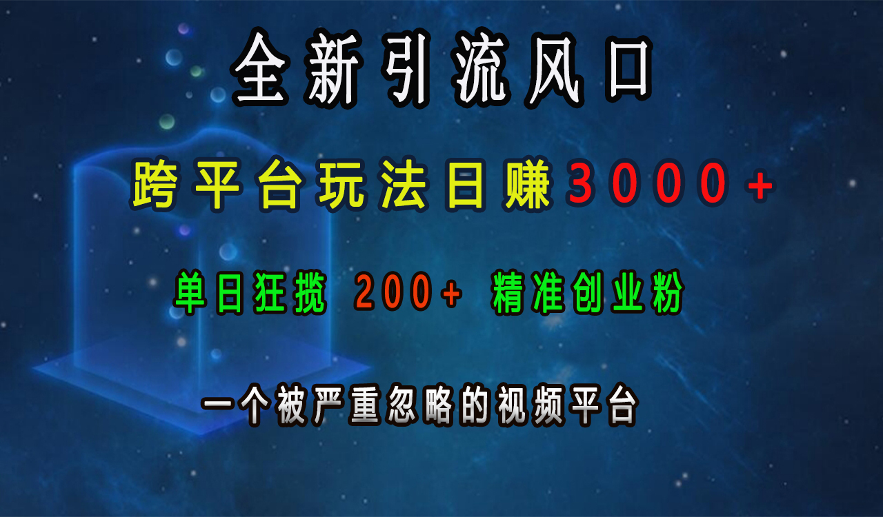 全新引流风口，跨平台玩法日赚3000+，单日狂揽200+精准创业粉，一个被严重忽略的视频平台-星河网创
