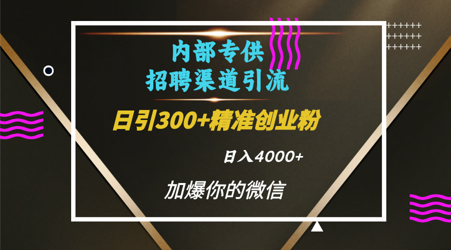 内部招聘引流技术，很实用的引流方法，流量巨大小白轻松上手日引300+精准创业粉，单日可变现4000+-星河网创