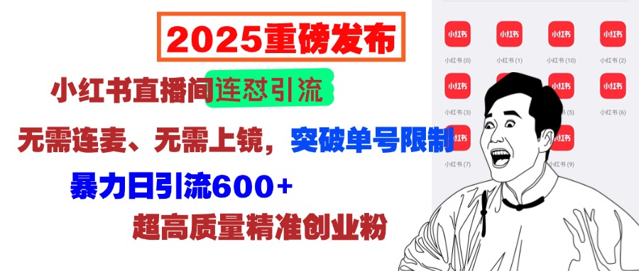 2025重磅发布：小红书直播间连怼引流，无需连麦、无需上镜，突破单号限制，暴力日引流600+超高质量精准创业粉-星河网创