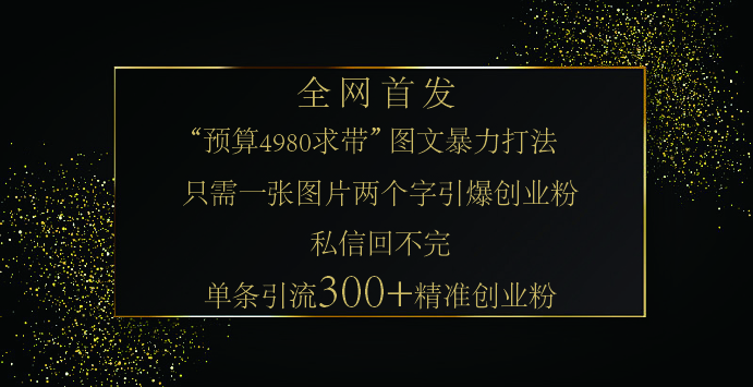 小红书，“预算 4980 带我飞” 的神奇图片引流法，堪称涨粉核武器！只需一张图，就能单条笔记凭借此方法，轻松引流 300 + 精准创业粉！-星河网创