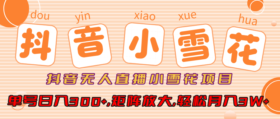 小雪花项目,抖音无人直播,单号日入300+,矩阵放大,轻松月入3W+-星河网创
