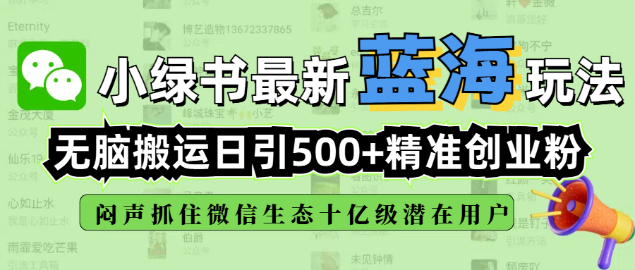 小绿书最新蓝海玩法,无脑搬运日引500+精准创业粉,闷声抓住微信生态十亿级潜在用户-星河网创