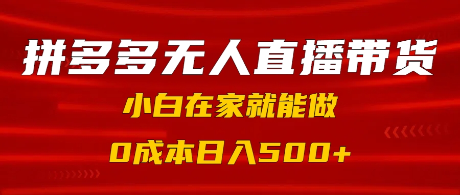 拼多多无人直播带货，小白在家就能做，0成本日入500+-星河网创