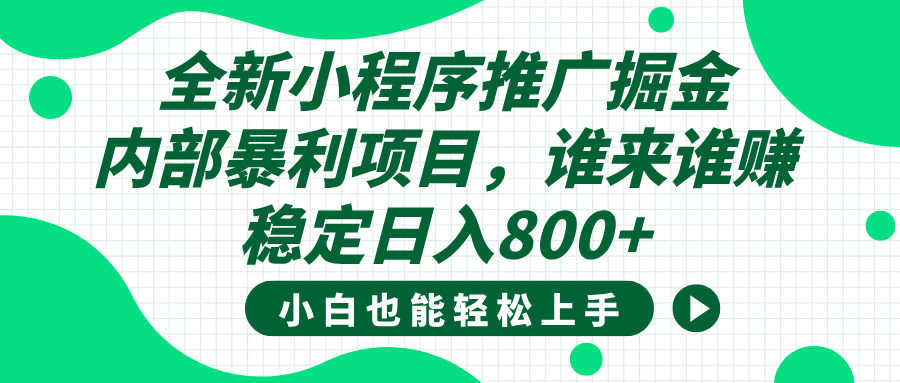全新小程序推广掘金，内部暴利项目，小白轻松上手，稳定日入800+-星河网创