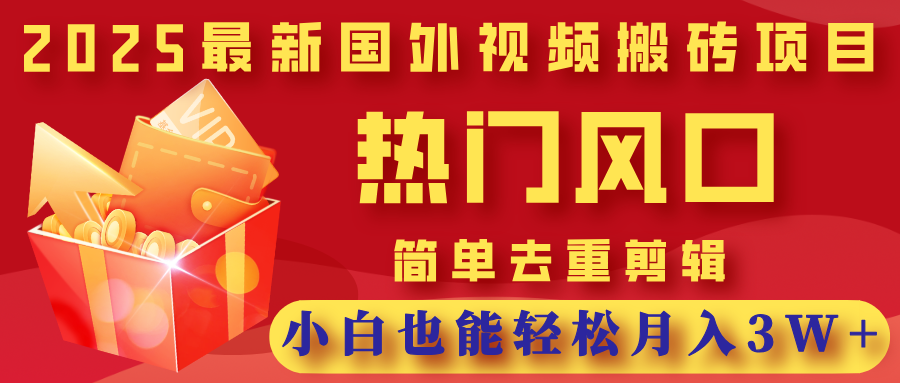 2025最新国外视频搬砖项目，热门风口，简单去重剪辑，小白也能轻松月入3W+-星河网创