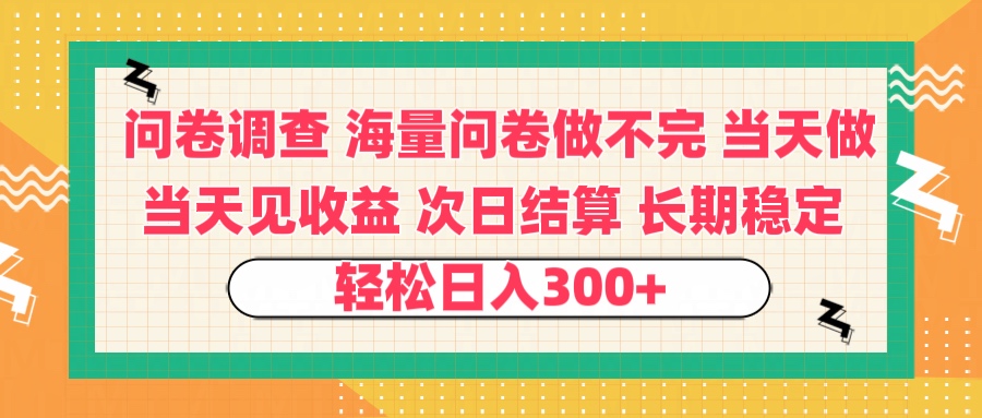问卷调查 一手资源海量问卷做不完 次日结算 可全职可兼职 长效稳定 当天做当天见收益 轻松日入300+-星河网创