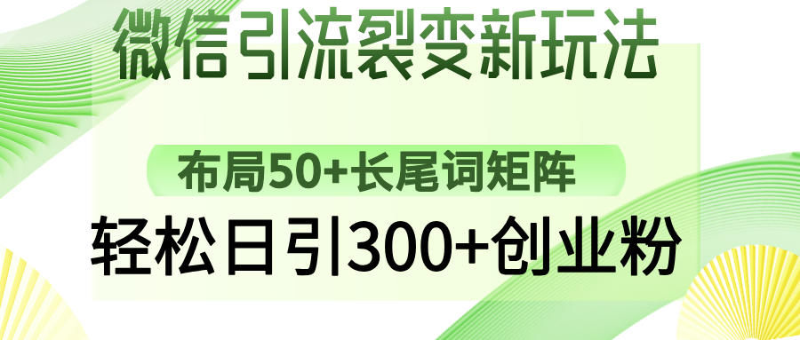 微信引流裂变新玩法：布局50+长尾词矩阵，轻松日引300+创业粉-星河网创
