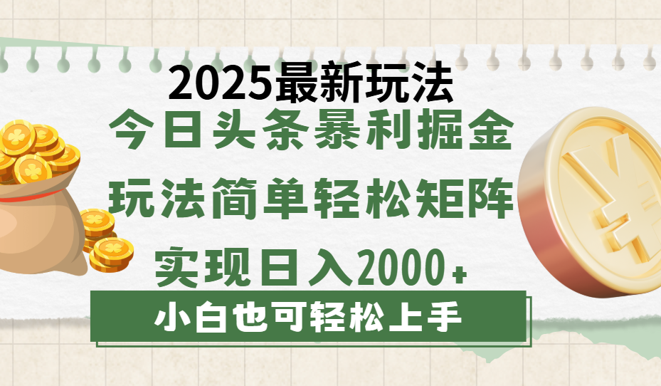 今日头条2025最新玩法，思路简单，复制粘贴，轻松实现矩阵日入2000+-星河网创