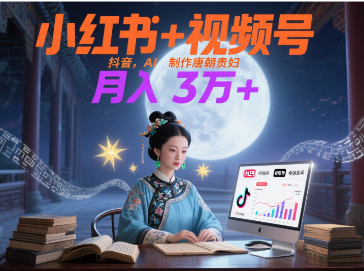 小红书+视频号+抖音，AI轻松制作唐朝贵妇IP，毒鸡汤、励志、减肥瘦身、养生赛道轻松切入，每天30分钟，轻松产出N条，月入3万+ -星河网创