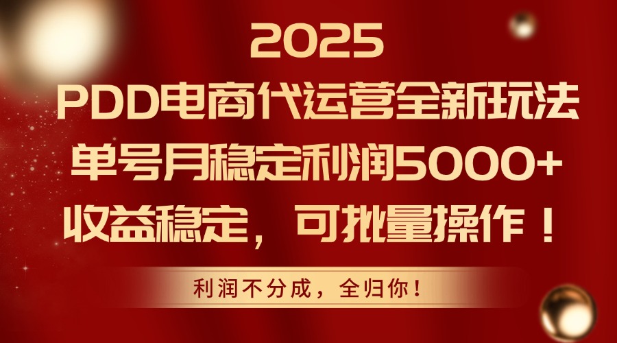 2025 PDD电商代运营全新玩法，单号月稳定利润5000+，收益稳定，可批量操作！-星河网创