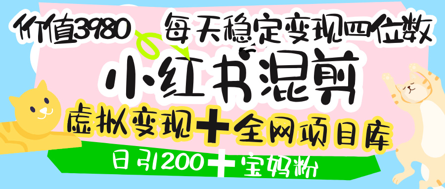 价值3980的小红书混剪， 虚拟变现 ＋全网项目库 ， 日引200+宝妈创业粉，每天稳定四位数变现-星河网创