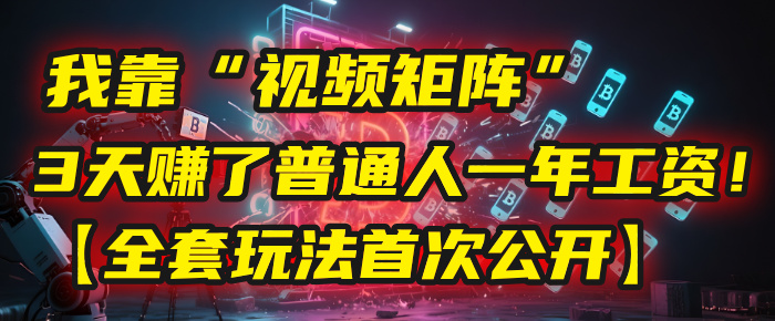 我靠“视频矩阵”，3天赚了普通人一年工资！【全套玩法首次公开】-星河网创