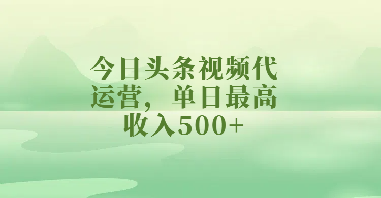今日头条视频代运营,单日最高收入500+-星河网创