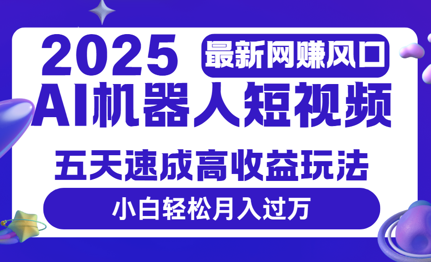 2025最新网赚变现风口，Ai 机器人短视频，五天速成高收益玩法，小白轻松月入过万-星河网创
