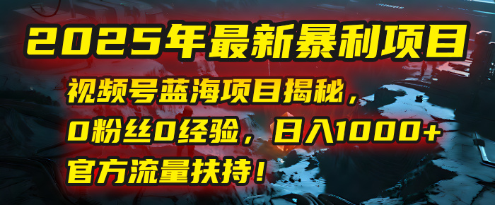2025年最新暴利项目：视频号蓝海项目揭秘，0粉丝0经验，日入1000+，官方流量扶持！-星河网创