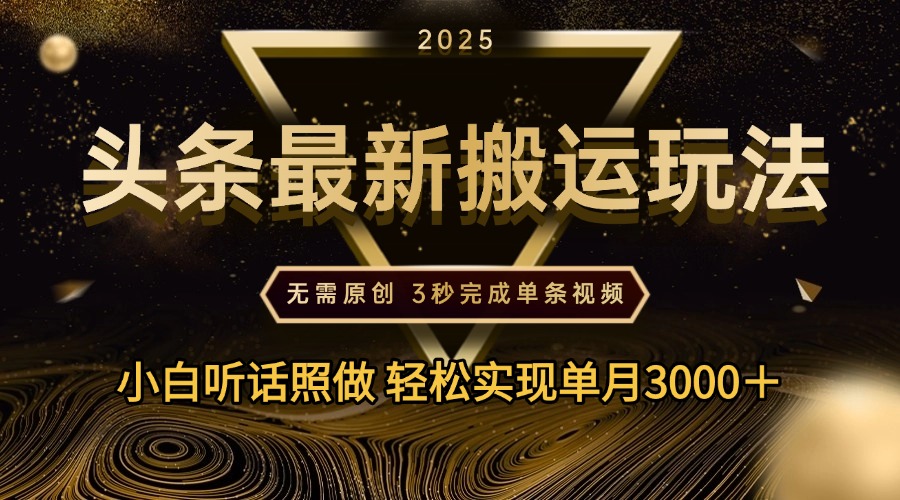 2025年今日头条最新搬运玩法，无需原创3秒完成视频轻松实现单月3000＋-星河网创