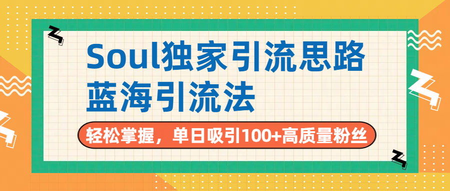 Soul独家引流思路，单日吸引100+高质量粉丝，蓝海引流法，轻松掌握-星河网创