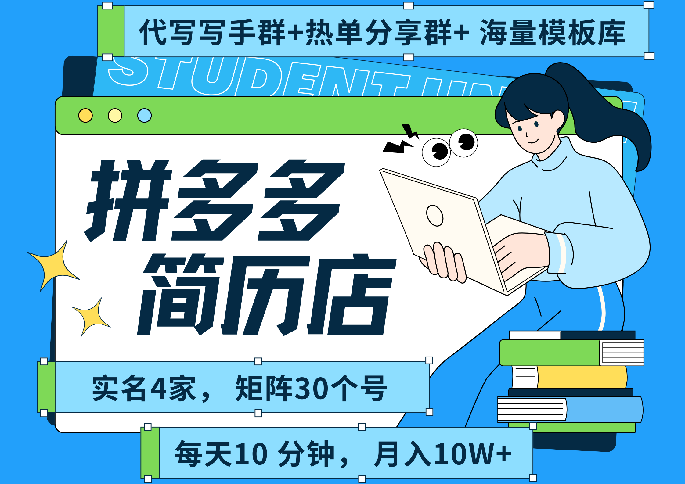 拼多多 虚拟资料 简历 海报代写 全SOP流程 毫无保留分享（含后端资料以及代写渠道）每天十分钟 每人实名四个店  矩阵30个账号  轻轻松松 月入10W-星河网创