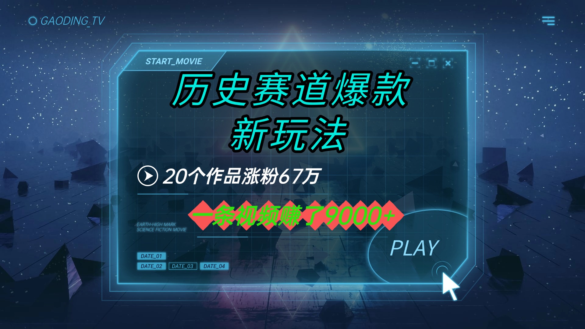 20个作品涨粉67万,一条视频赚了9000+,历史赛道爆款新玩法-星河网创