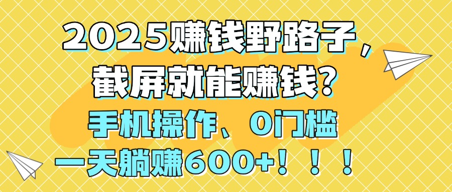 2025赚钱野路子，截屏就能赚钱？手机操作0门槛，一天躺赚600+！！！-星河网创