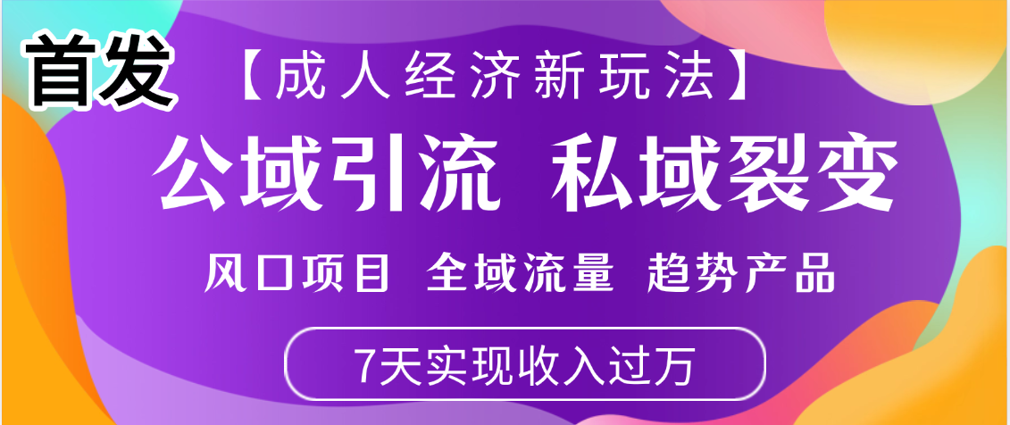 首发:【成人经济新玩法】市面独家玩法,风口项目、全域流量、趋势产品,7天实现月入过万-星河网创