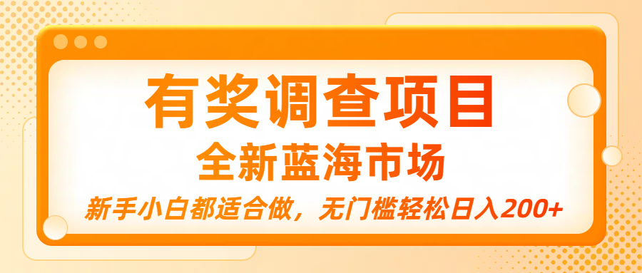 有奖调查项目，全新蓝海市场，新手小白都适合做，无门槛轻松日入200+-星河网创