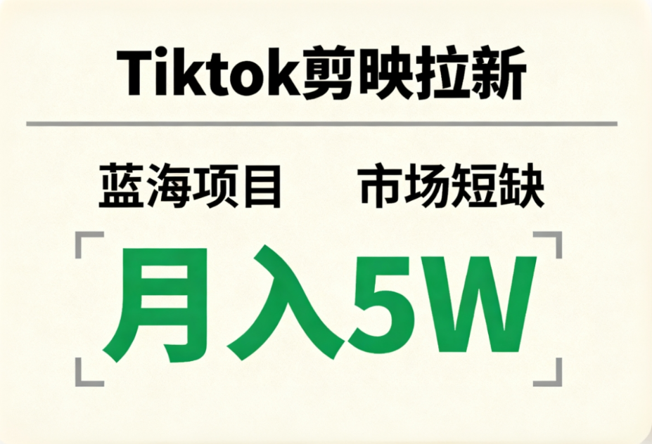 Tiktok剪映拉新，蓝海项目，市场短缺，月入5W+-星河网创